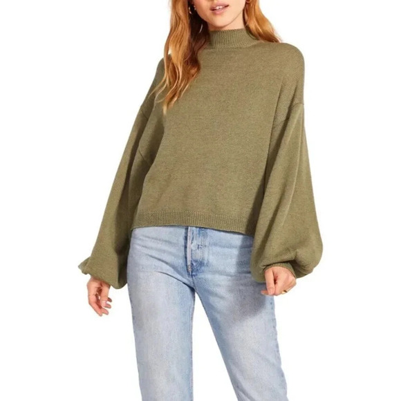 BB Dakota Steve Madden Sochi Balloon Sleeve Sweater‎ In Mossy Green Size L NWT - Picture 1 of 12
